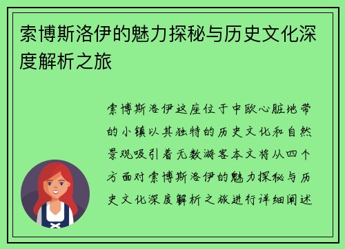 索博斯洛伊的魅力探秘与历史文化深度解析之旅